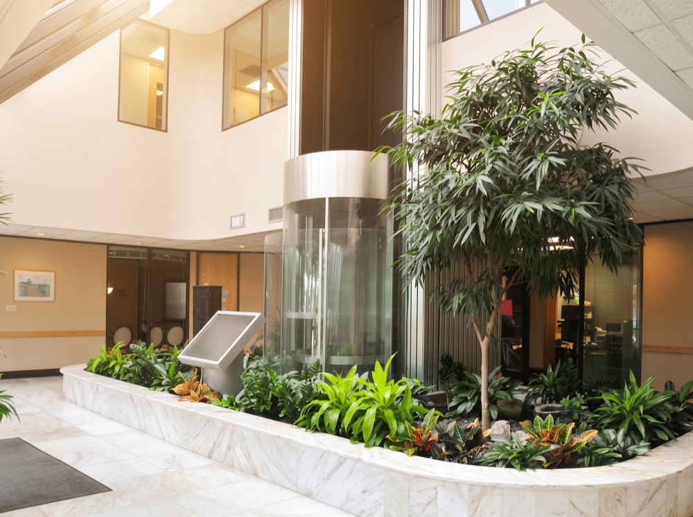 Inside the office building